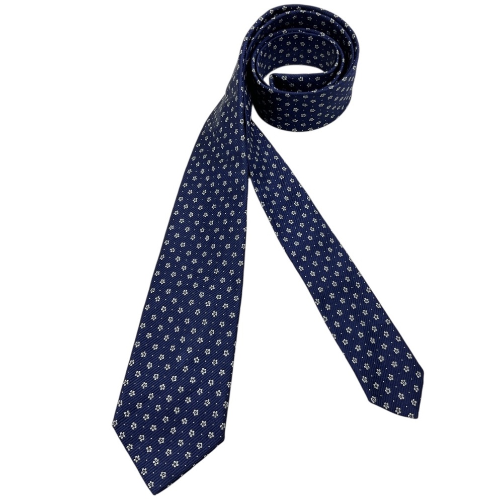 DIVA Navy/White Floral Polka Dot Silk LUXURY Tie ITALY